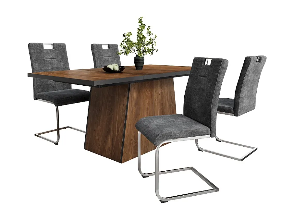Set van 4 fluwelen sledestoelen - zilver stalen poten - Grijs