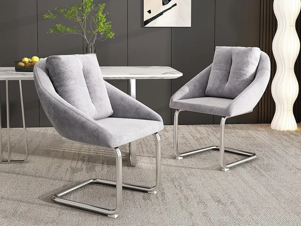 Set van 2 Fluwelen stoelen - metalen structuur - Grijs