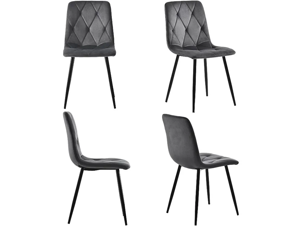 Set van 4 Fluwelen stoelen - metalen structuur - Ruitpatroon - grijs