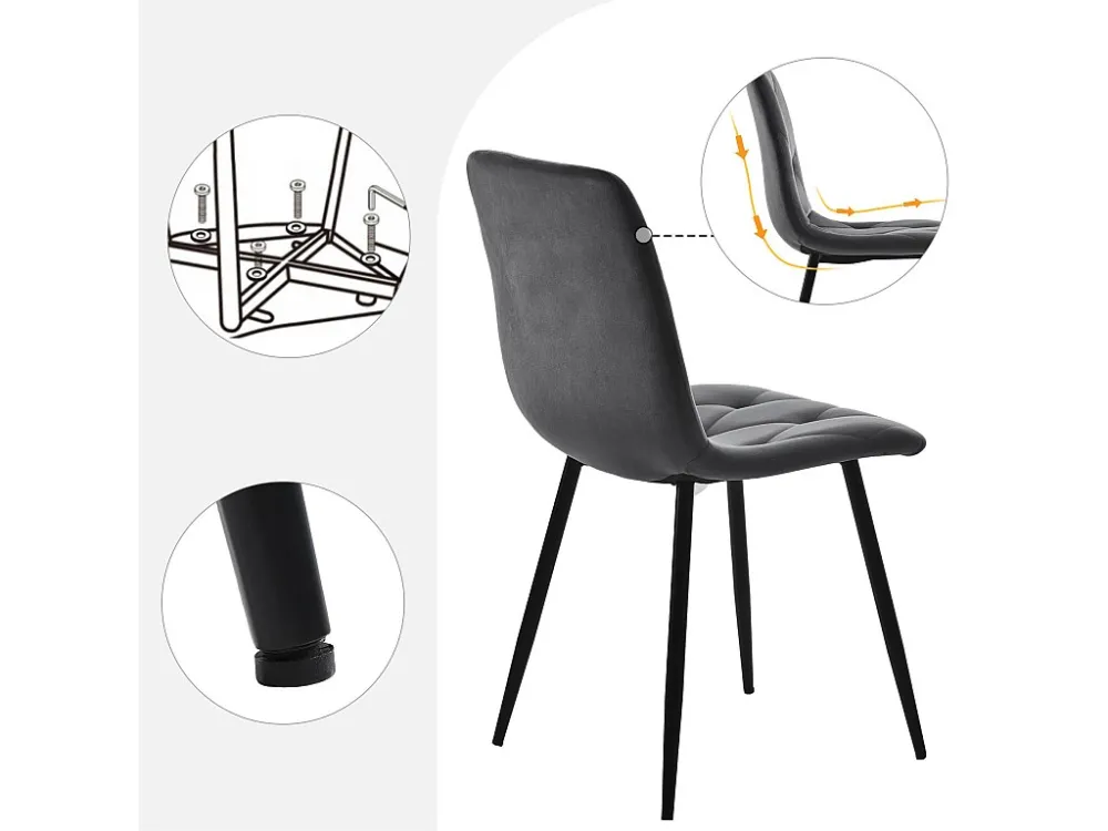 Set van 4 Fluwelen stoelen - metalen structuur - Ruitpatroon - grijs