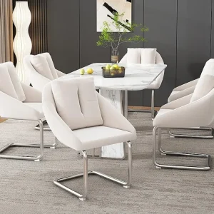Set van 6 fluwelen stoelen - metalen structuur - Ecru