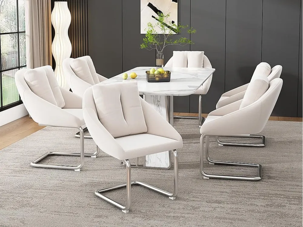 Set van 6 fluwelen stoelen - metalen structuur - Ecru