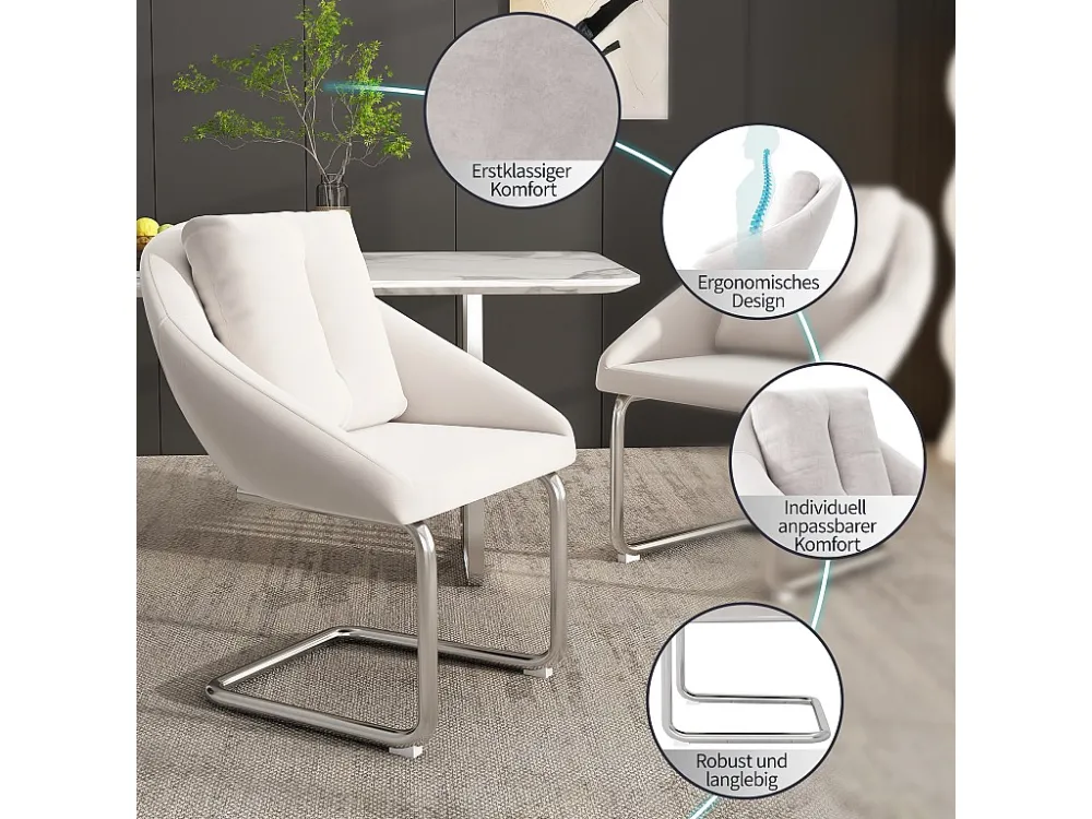 Set van 6 fluwelen stoelen - metalen structuur - Ecru