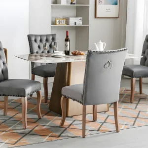 Set van 4 gewatteerde fluwelen stoelen - massief houten frame - grijs