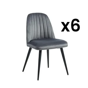 Set van 6 klassiek stoelen met armleuningen van fluweel en zwart metaal ELEANA - Grijs