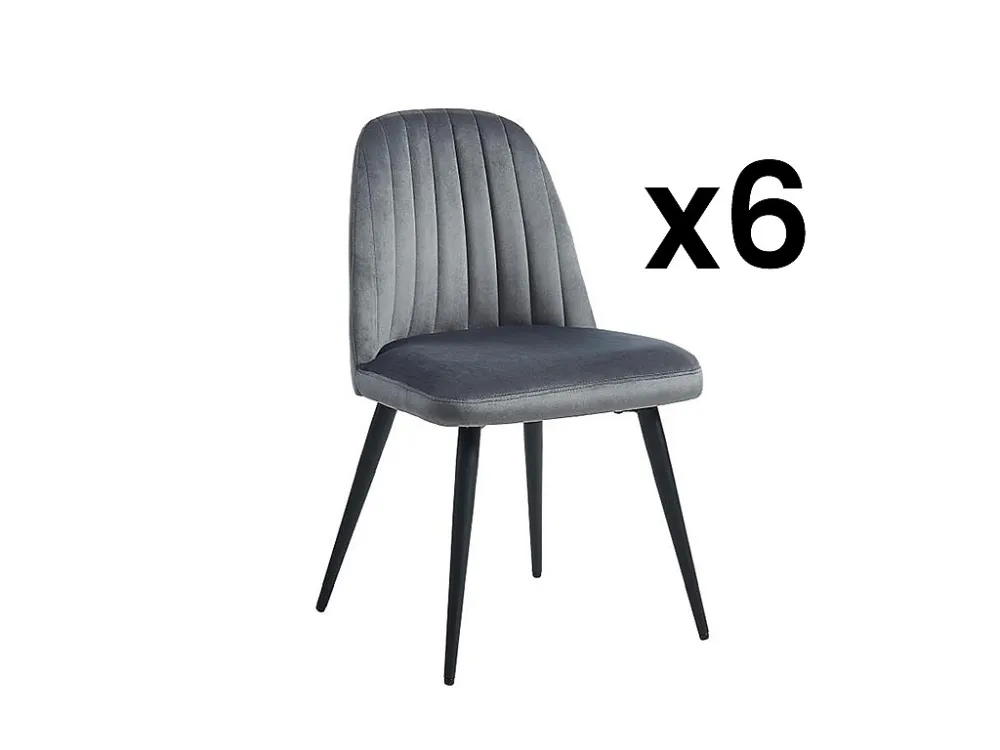 Set van 6 klassiek stoelen met armleuningen van fluweel en zwart metaal ELEANA - Grijs