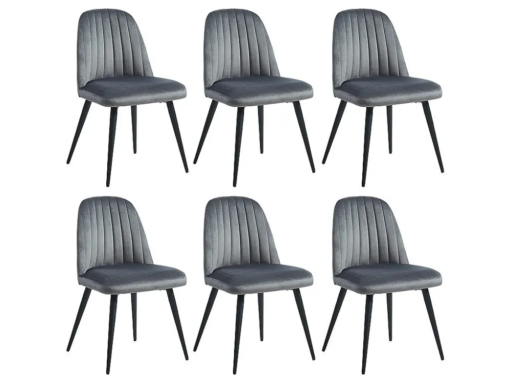 Set van 6 klassiek stoelen met armleuningen van fluweel en zwart metaal ELEANA - Grijs