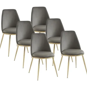 Set van 6 kuipstoelen van velours en goudkleurig metaal met art-decostijl - Grijs - NEBINA