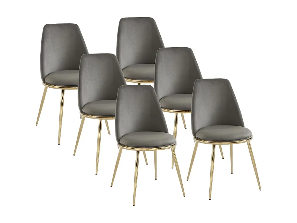 Set van 6 kuipstoelen van velours en goudkleurig metaal met art-decostijl - Grijs - NEBINA