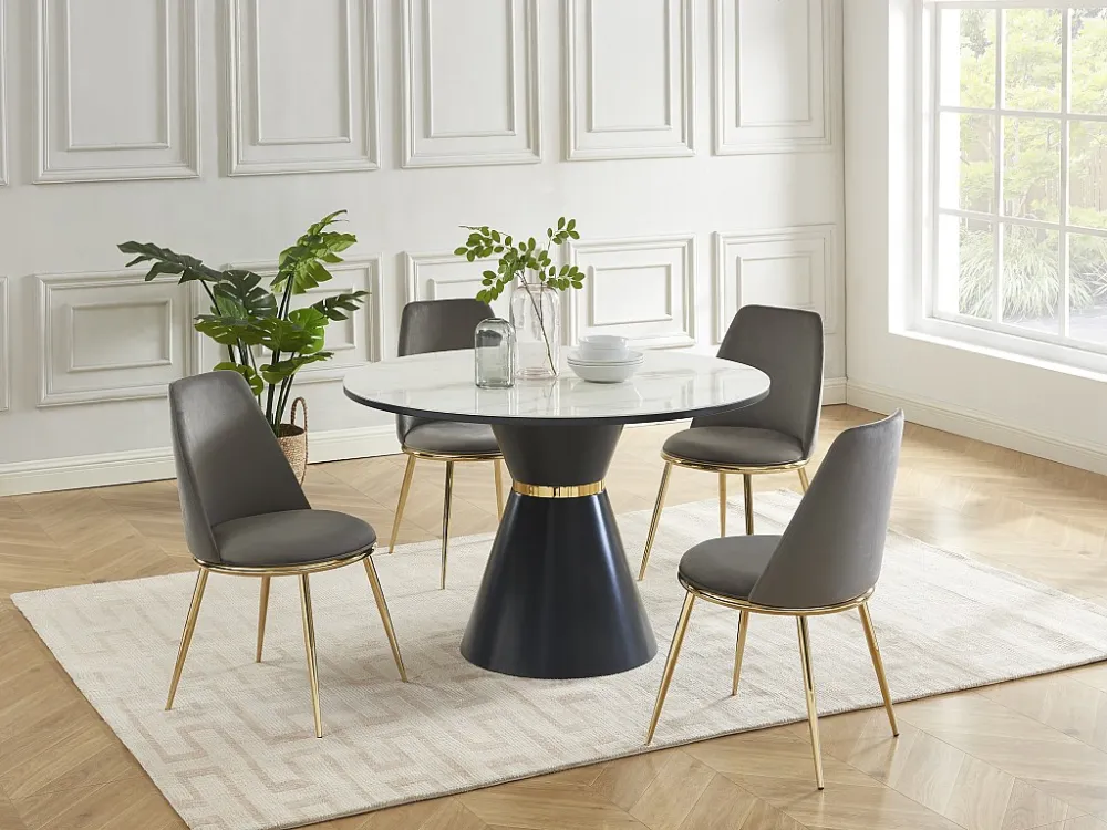 Set van 6 kuipstoelen van velours en goudkleurig metaal met art-decostijl - Grijs - NEBINA