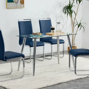 Set van 4 Kunstleren sledestoelen - chroom metalen structuur - Blauw