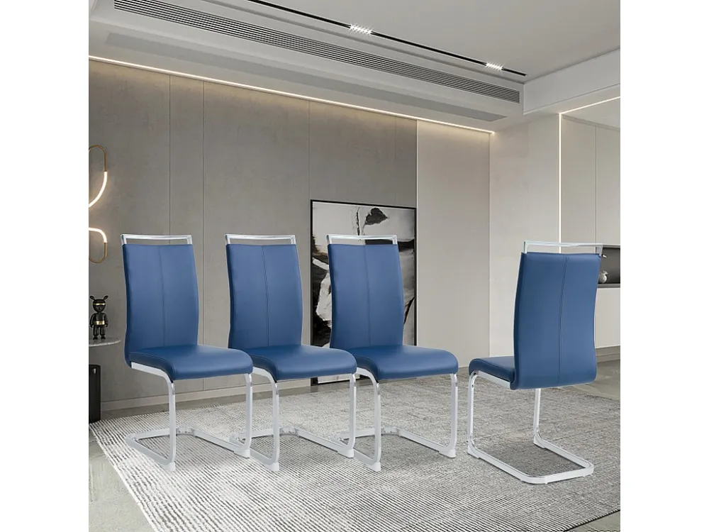 Set van 4 Kunstleren sledestoelen - chroom metalen structuur - Blauw