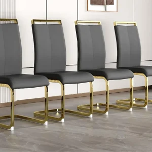 Set van 4 kunstleren sledestoelen - chroom metalen structuur - grijs & goud