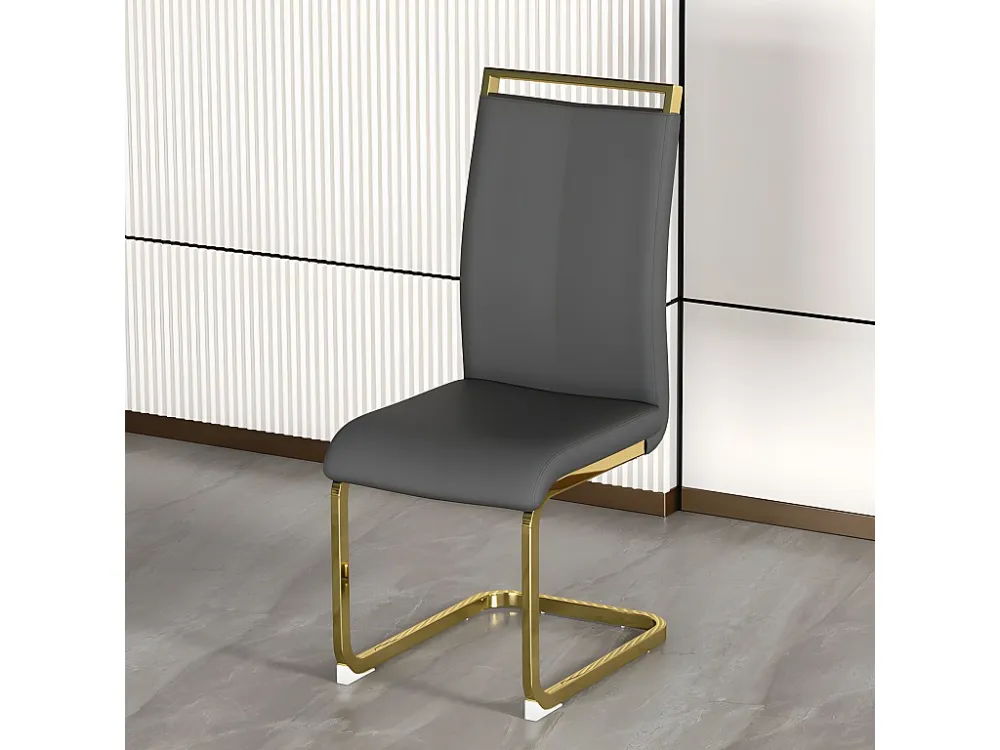 Set van 4 kunstleren sledestoelen - chroom metalen structuur - grijs & goud