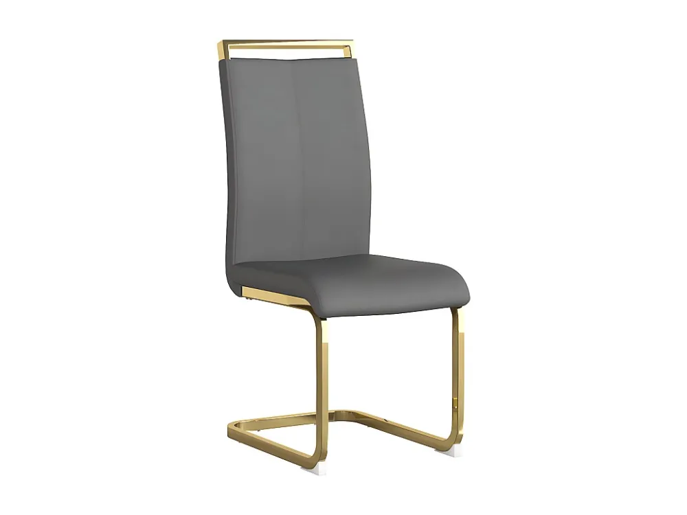Set van 4 kunstleren sledestoelen - chroom metalen structuur - grijs & goud