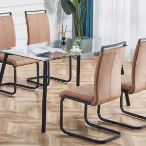 Set van 4 kunstleren sledestoelen - chroom metalen structuur - bruin