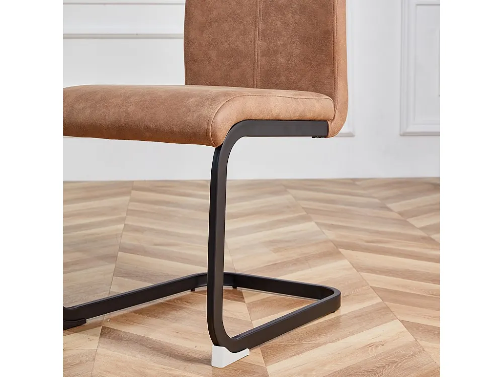 Set van 4 kunstleren sledestoelen - chroom metalen structuur - bruin