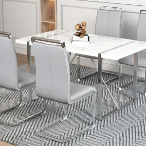 Set van 4 kunstleren sledestoelen - chroom metalen structuur - lichtgrijs