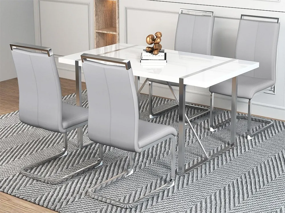 Set van 4 kunstleren sledestoelen - chroom metalen structuur - lichtgrijs