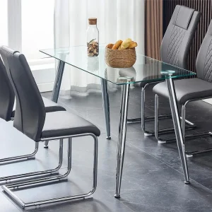 Set van 4 kunstleren sledestoelen - rugleuning ruitpatroon - chroom metalen structuur - grijs