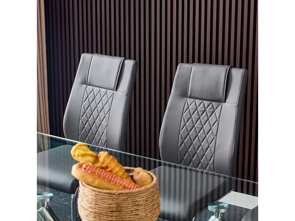 Set van 4 kunstleren sledestoelen - rugleuning ruitpatroon - chroom metalen structuur - grijs