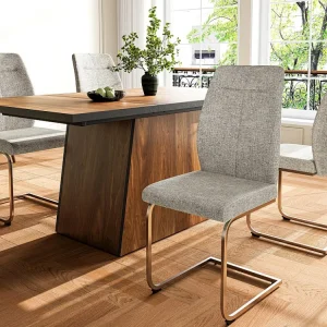 Set van 4 linnen sledestoelen - zilverstalen poten - lichtgrijs