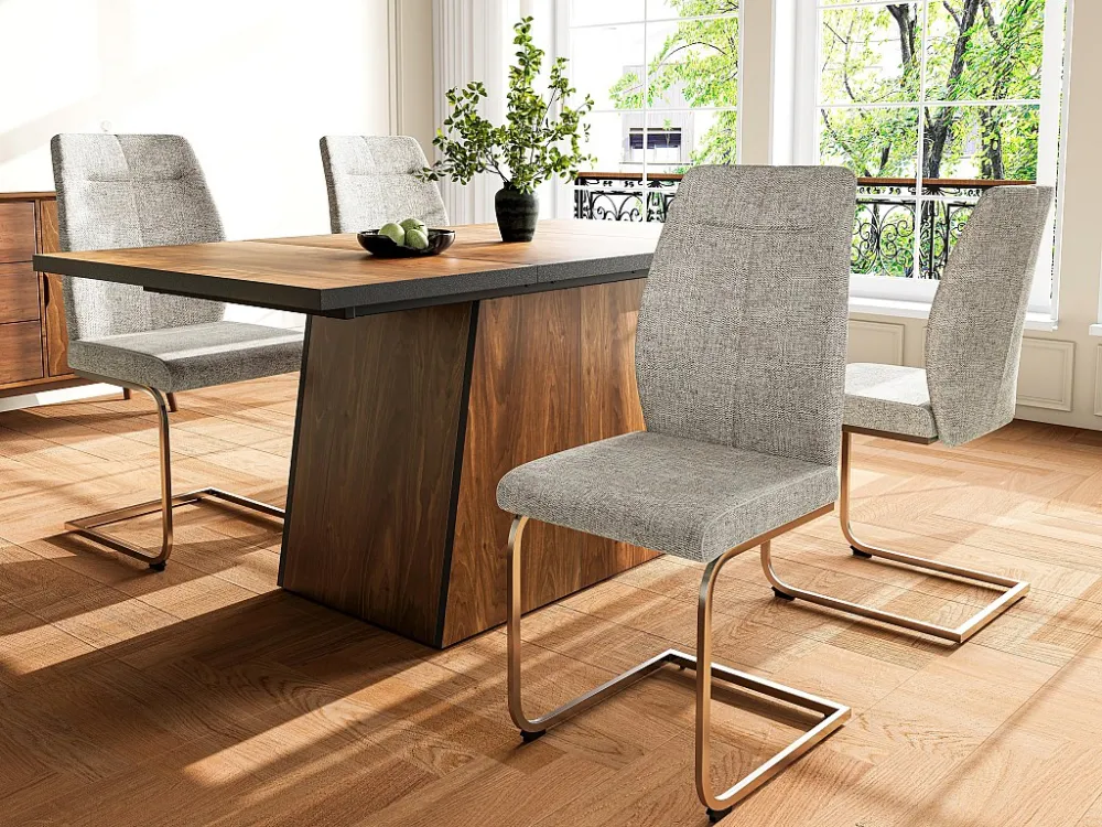 Set van 4 linnen sledestoelen - zilverstalen poten - lichtgrijs