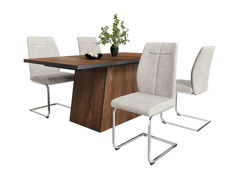 Set van 4 linnen sledestoelen - zilverstalen poten - lichtgrijs