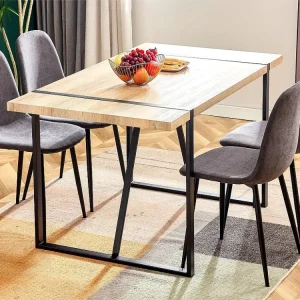 Set van 4 Linnen stoelen - zwart stalen poten - Grijs