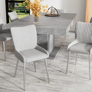 Set van 6 Luxe fluweel stoelen - met zilveren metalen poten - Grijs