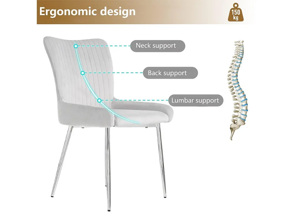 Set van 6 Luxe fluweel stoelen - met zilveren metalen poten - Grijs