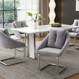 Set van 4 Luxe fluweel stoelen - metalen structuur - Grijs