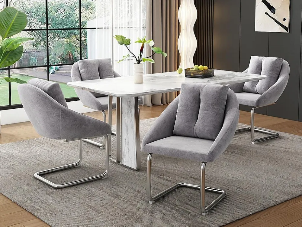 Set van 4 Luxe fluweel stoelen - metalen structuur - Grijs