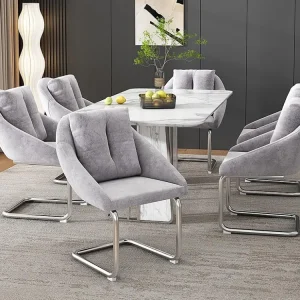 Set van 6 Pluche stoelen - metalen structuur - Grijs