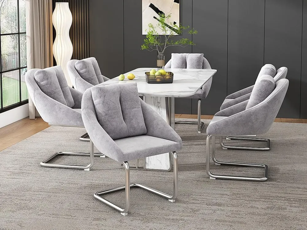 Set van 6 Pluche stoelen - metalen structuur - Grijs