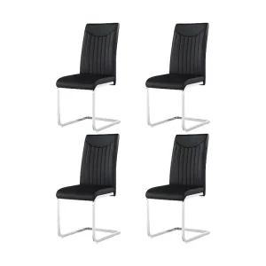 Set van 4 sledestoelen - chroom metalen structuur - bekleed met kunstleer - gestreepte decoratie - Zwart