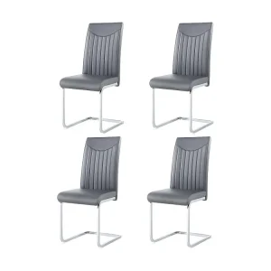 Set van 4 sledestoelen - chroom metalen structuur - bekleed met kunstleer - gestreepte decoratie - Grijs