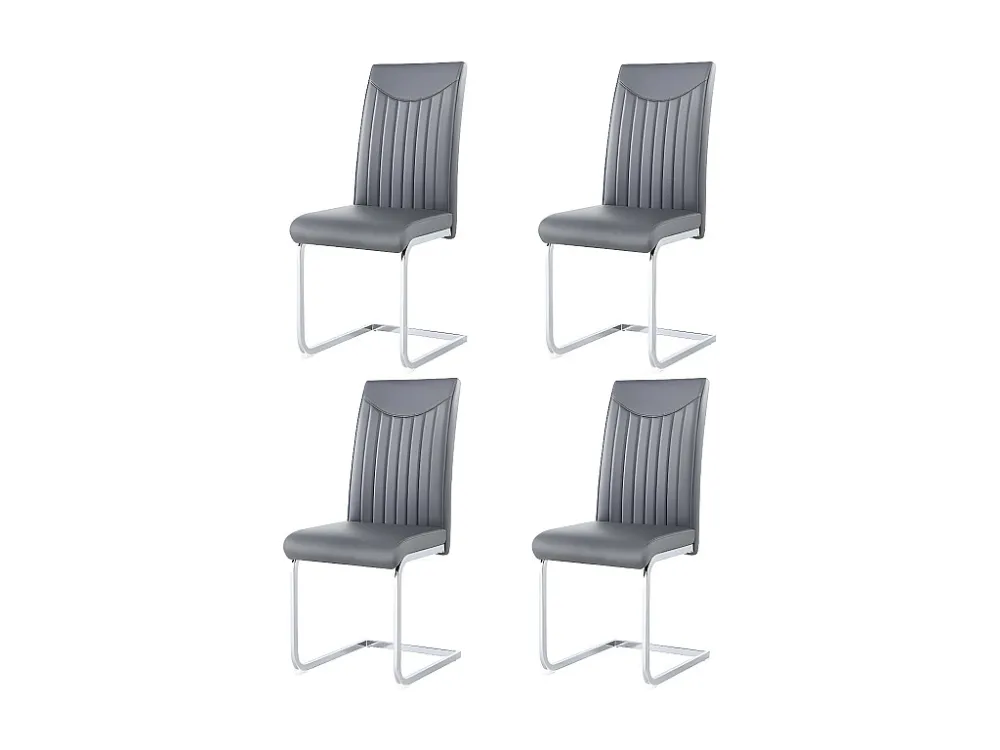 Set van 4 sledestoelen - chroom metalen structuur - bekleed met kunstleer - gestreepte decoratie - Grijs