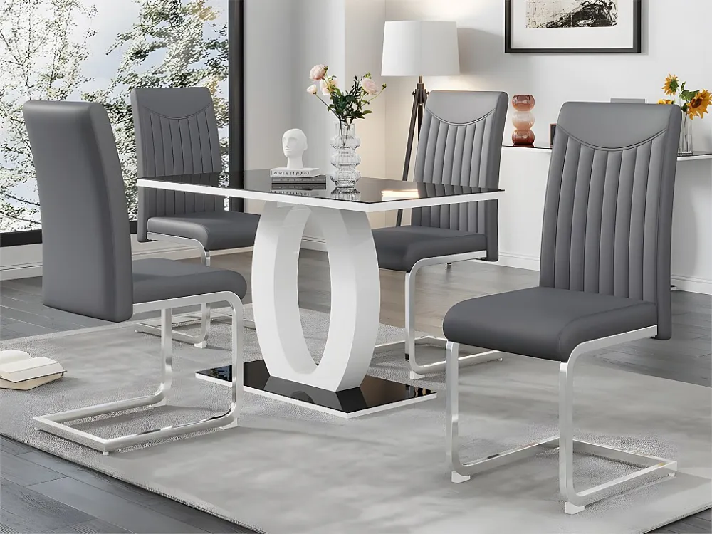 Set van 4 sledestoelen - chroom metalen structuur - bekleed met kunstleer - gestreepte decoratie - Grijs