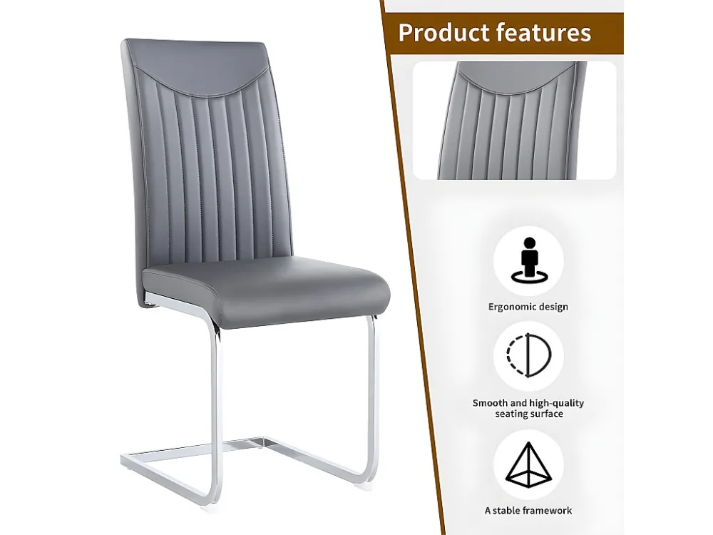 Set van 4 sledestoelen - chroom metalen structuur - bekleed met kunstleer - gestreepte decoratie - Grijs