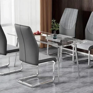Set van 4 sledestoelen - chroom metalen structuur - kunstleer en linnen stof - Grijs
