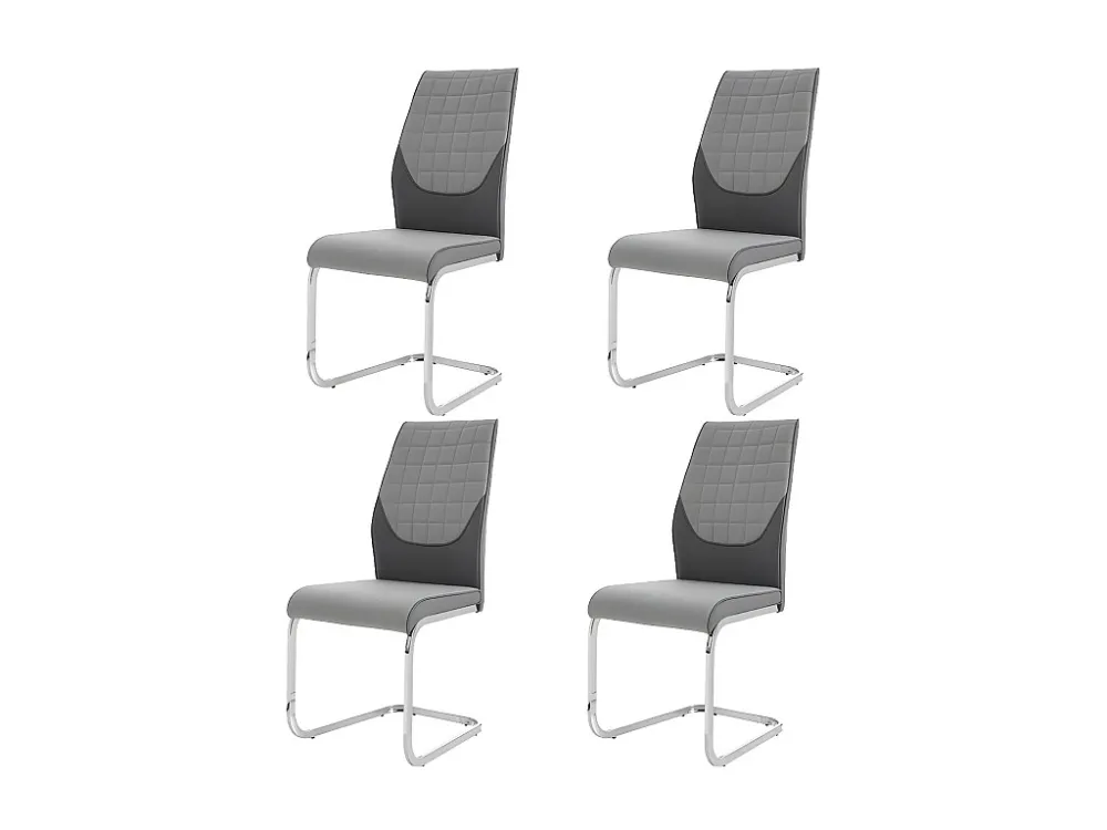 Set van 4 sledestoelen - chroom metalen structuur - kunstleer en linnen stof - Grijs