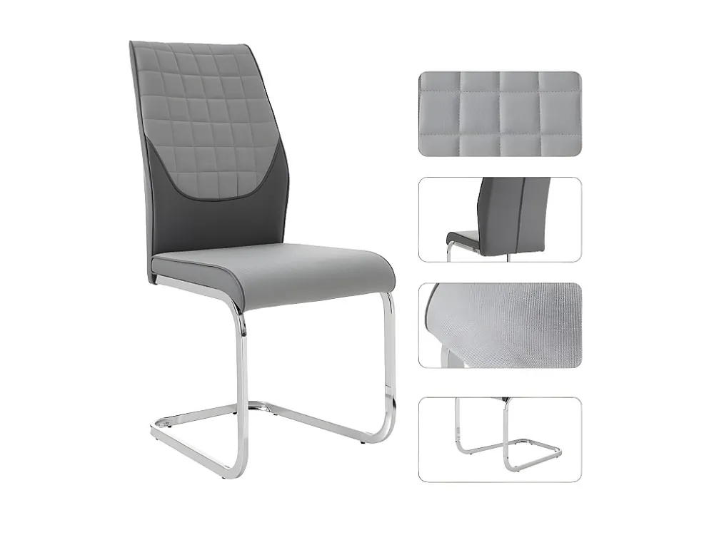 Set van 4 sledestoelen - chroom metalen structuur - kunstleer en linnen stof - Grijs