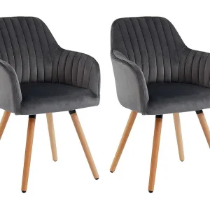 Set van 2 stoelen ELEANA - Fluweel en metaal - Grijs