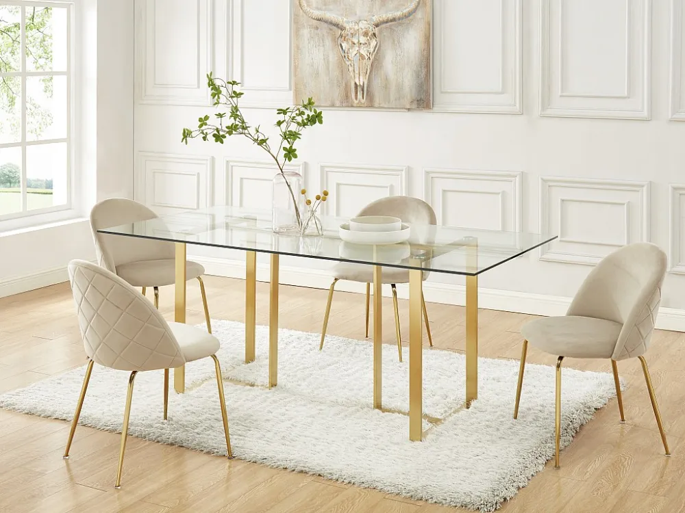 Set van 2 stoelen - Fluweel en goudkleurig metaal - Ecru. MELBOURNE