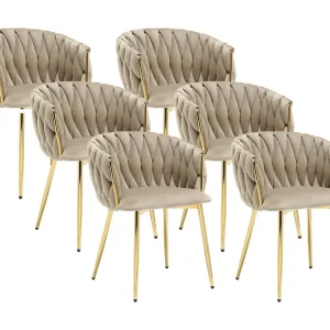 Set van 6 stoelen fluweel en goudkleurig metaal - Lichtbruin - ELEGANO