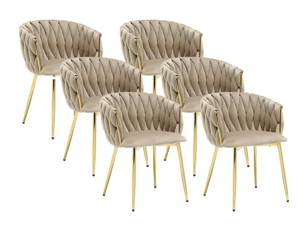 Set van 6 stoelen fluweel en goudkleurig metaal - Lichtbruin - ELEGANO