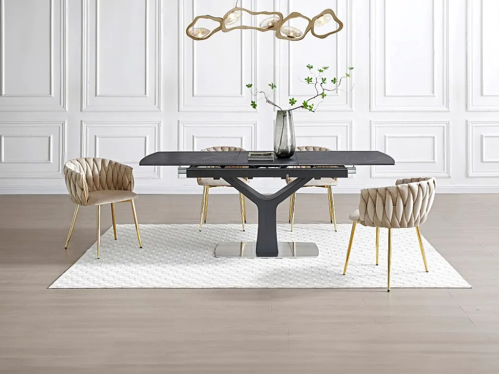 Set van 6 stoelen fluweel en goudkleurig metaal - Lichtbruin - ELEGANO