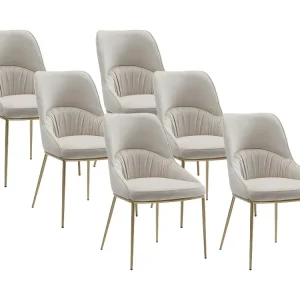 Set van 6 stoelen fluweel en goudkleurig metaal - Ecru - DRINKA