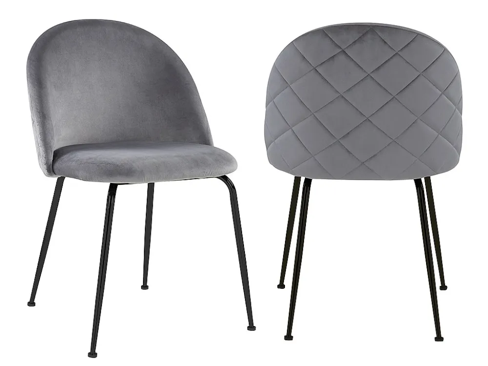 Set van 2 stoelen - Fluweel en mat zwart metaal - Grijs. MELBOURNE